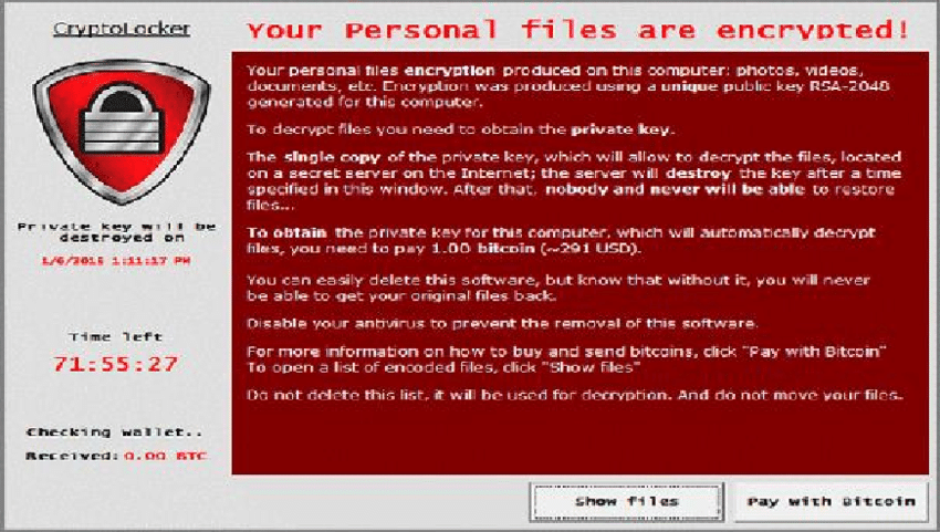 Ransomware attack screen - A typical Crypto ransomware prompt screen with countdown clock ...