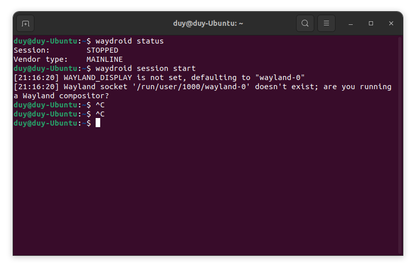 Ubuntu Wayland session - Ubuntu failed to start Waydroid. WAYLAND_DISPLAY is not set ...