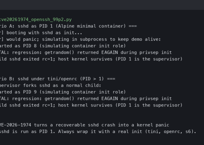 CVE-2026-1974: sshd PID 1 Panic on Alpine 3.20 Containers