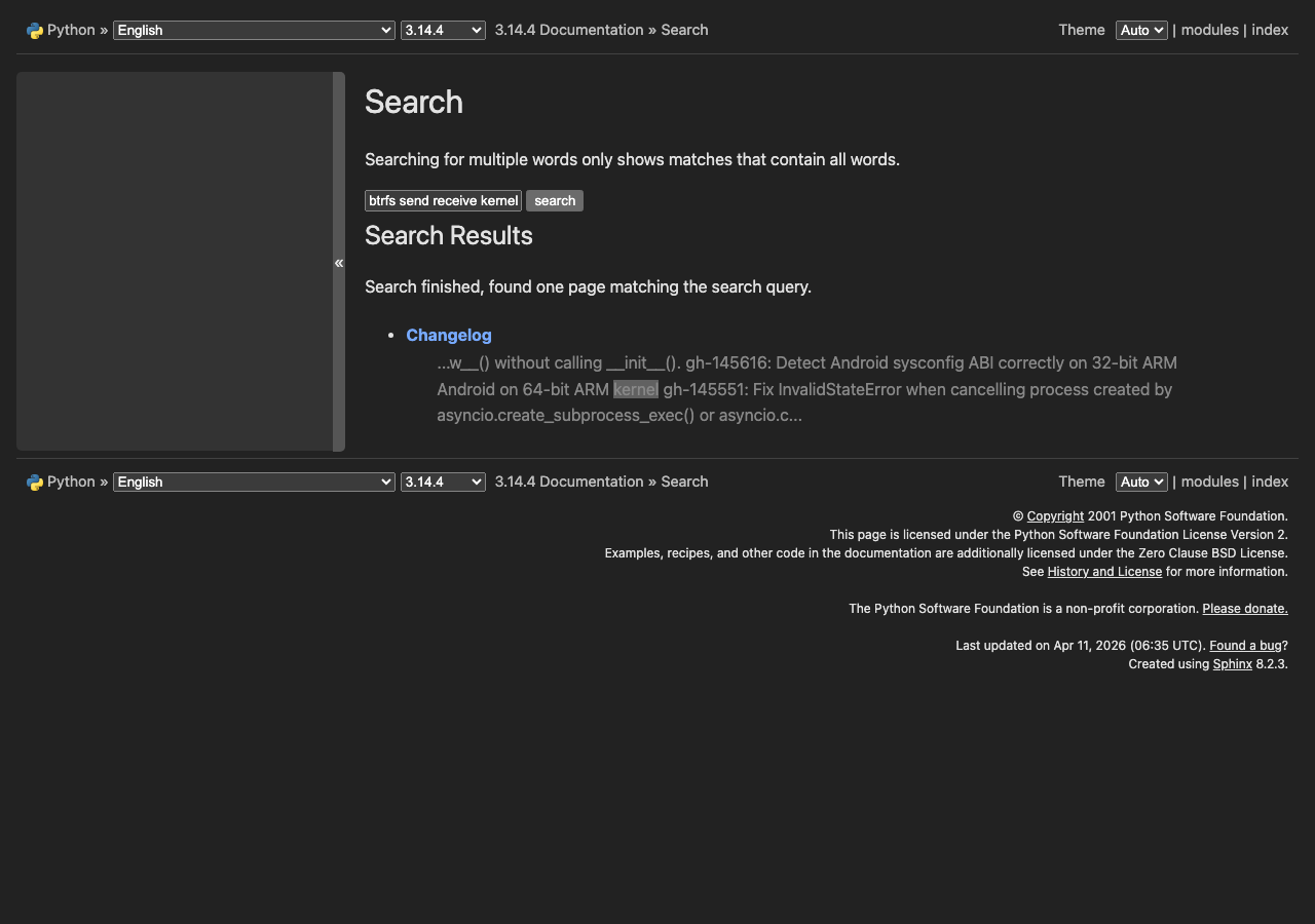 Official documentation for btrfs send receive kernel 6.11