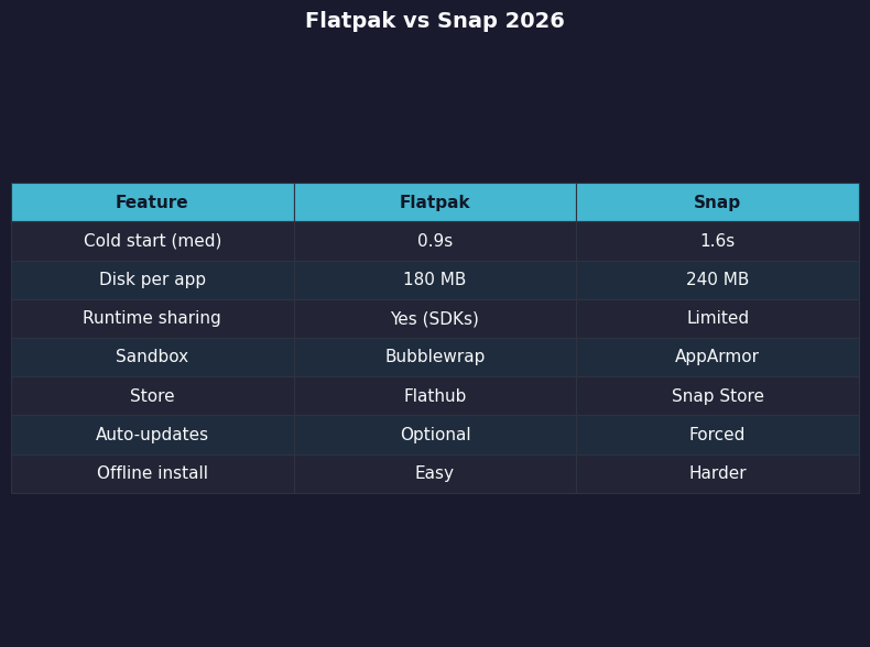 Comparison: Flatpak vs Snap 2026
